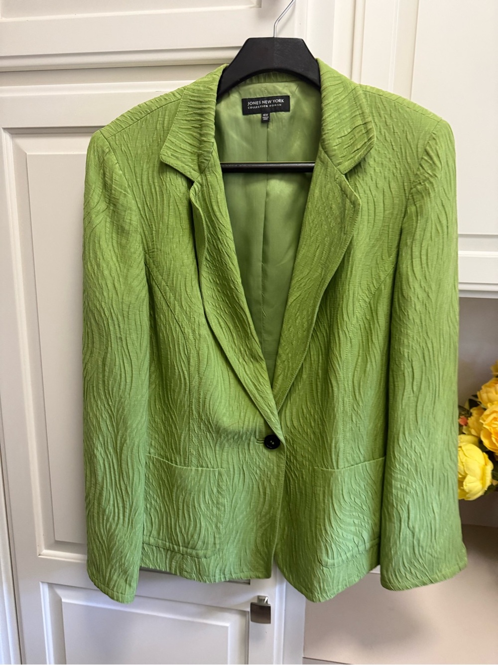 Jones New York Bright Green Single-Button Textured Blazer